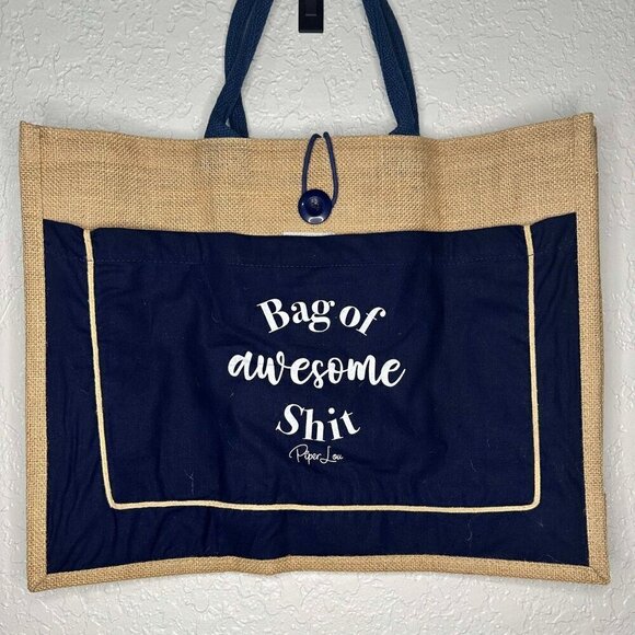 Piper Lou Bag Of‎ Awesome Shit - Burlap & Navy Blue - Picture 1 of 2
